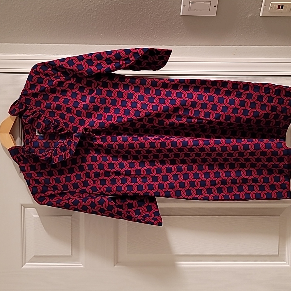 Mudpie Women's Long sleeve Blue and Red Ruffled neck mini dress size Small